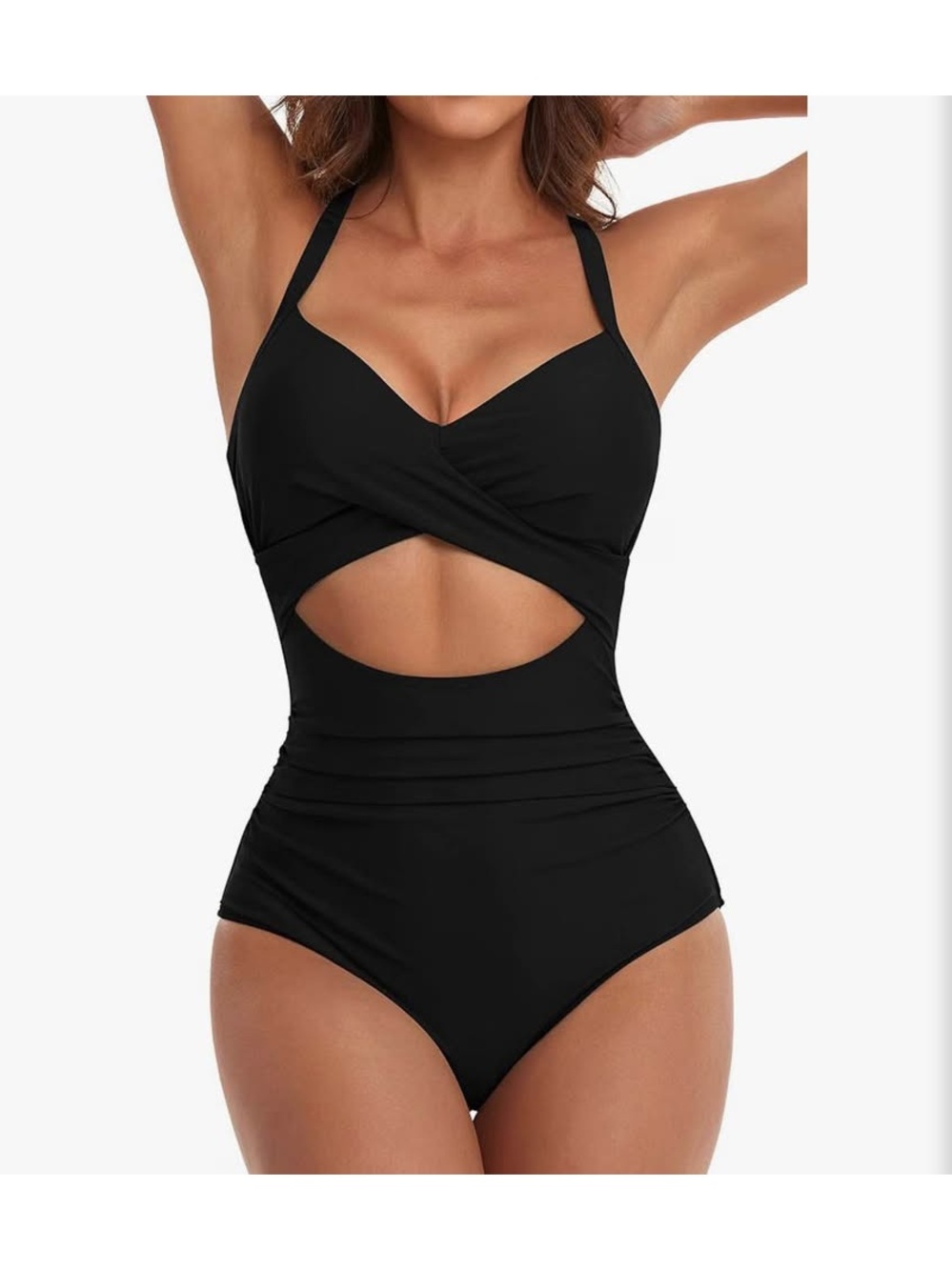 NWT sz XL Black Cutout Wrap Front Ruched One-Piece Swimsuit